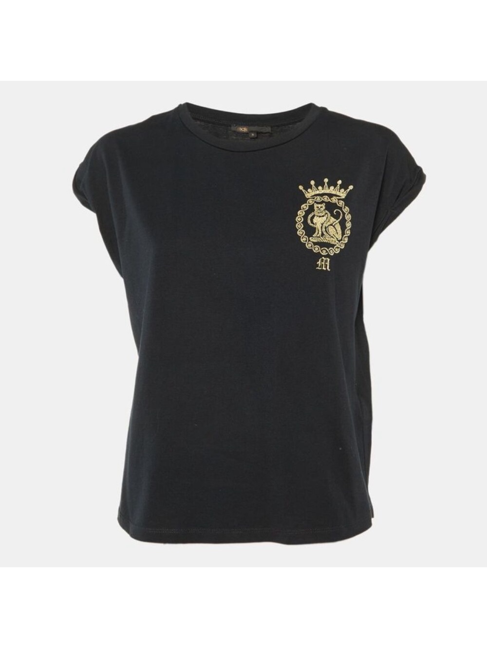Maje Black Cotton Embroidered Torino Crew Neck T-Shirt Small